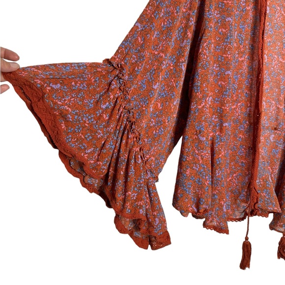 Free People | Lola Bell Sleeve Kimono in Wild Red Small - Picture 3 of 8